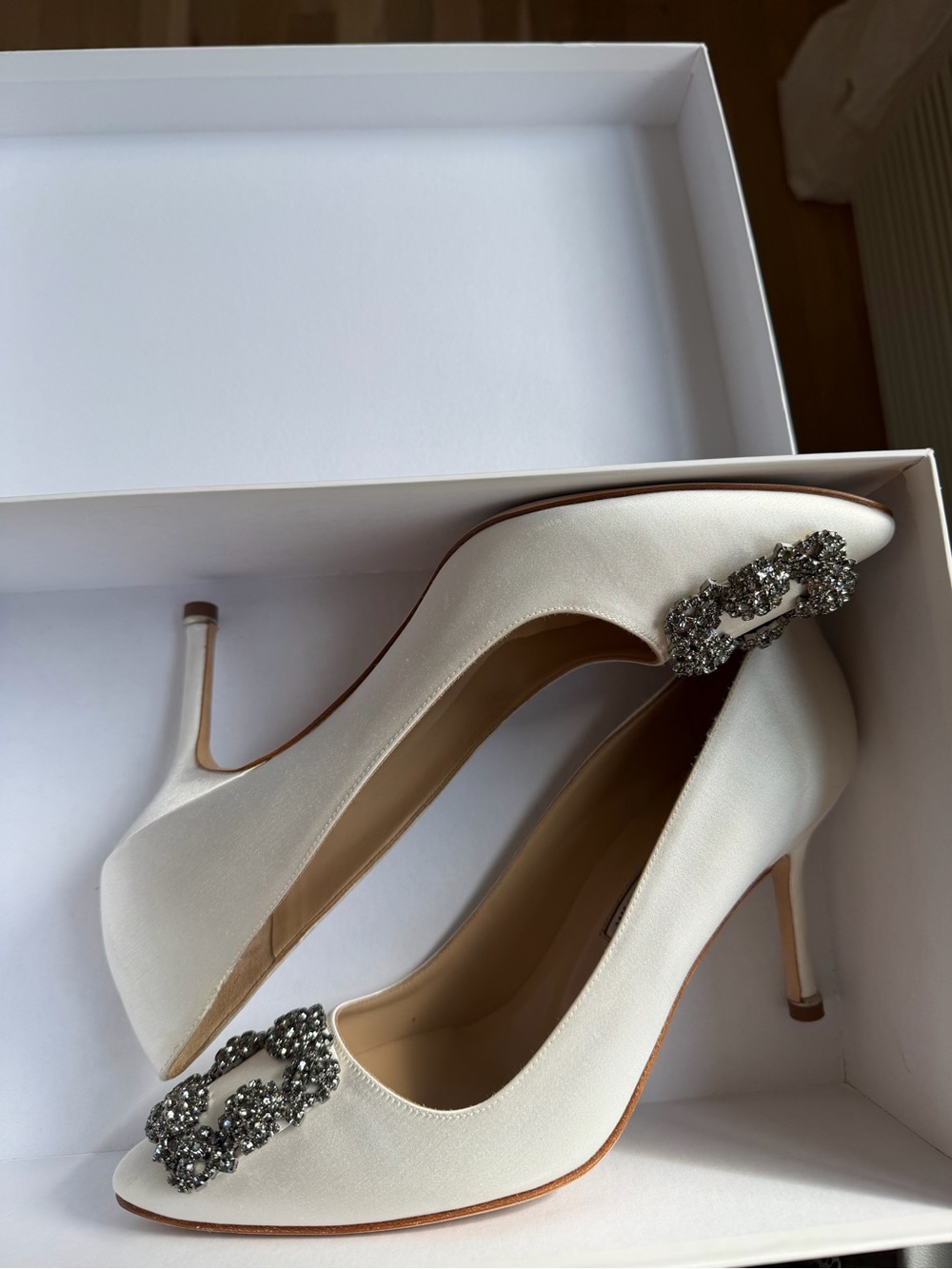 Manolo Blahnik Bridal Satin Crystal-Embellished Pump